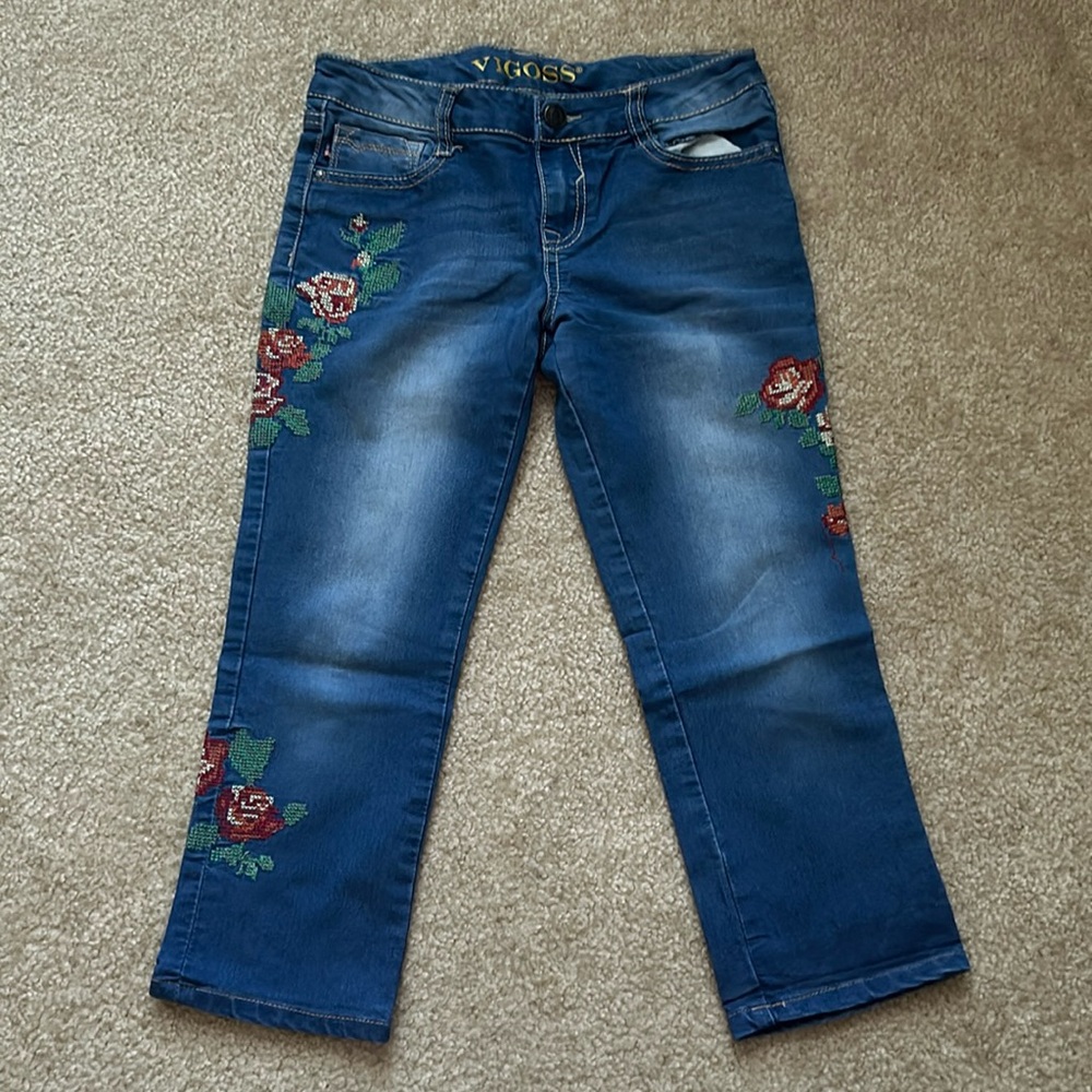 VIGOSS Girls embellished floral denim Jean Size 12